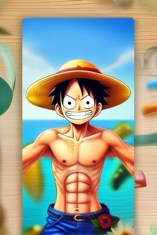 One Piece.
 "La Dualidad de One Piece"
Elementos Positivos:
Monkey D. Luffy: Representa a Luffy en el centro de la imagen, con su característico sombrero de paja y una gran sonrisa. Está en una pose dinámica, con un puño levantado, simbolizando su espíritu aventurero y su determinación por convertirse en el Rey de los Piratas.
Tripulación de Sombrero de Paja: Incluye a algunos miembros icónicos de la tripulación, como Zoro, Nami, Sanji y Usopp, cada uno mostrando su personalidad única y habilidades. Podrían estar en una escena de camaradería, riendo o preparándose para una nueva aventura.
Mar y Islas: El fondo presenta un océano vibrante con islas exóticas y un cielo despejado, simbolizando la libertad y la exploración. Se pueden incluir barcos piratas y criaturas marinas amistosas.
Estilo Artístico
Opta por un estilo vibrante y colorido que capture la esencia del anime, pero también incorpora sombras y contrastes para resaltar la dualidad entre la aventura y el peligro. La imagen debería transmitir tanto la emoción de la aventura como la seriedad de los desafíos que enfrentan los personajes.
Esta descripción te permitirá obtener una imagen rica en detalles que refleje tanto la alegría de la aventura como las dificultades que caracterizan a One Piece.