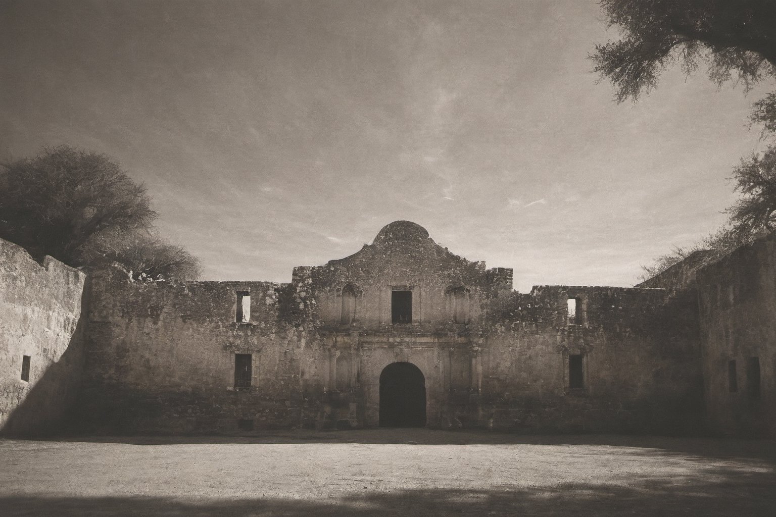 ansel adams style photo of the alamo