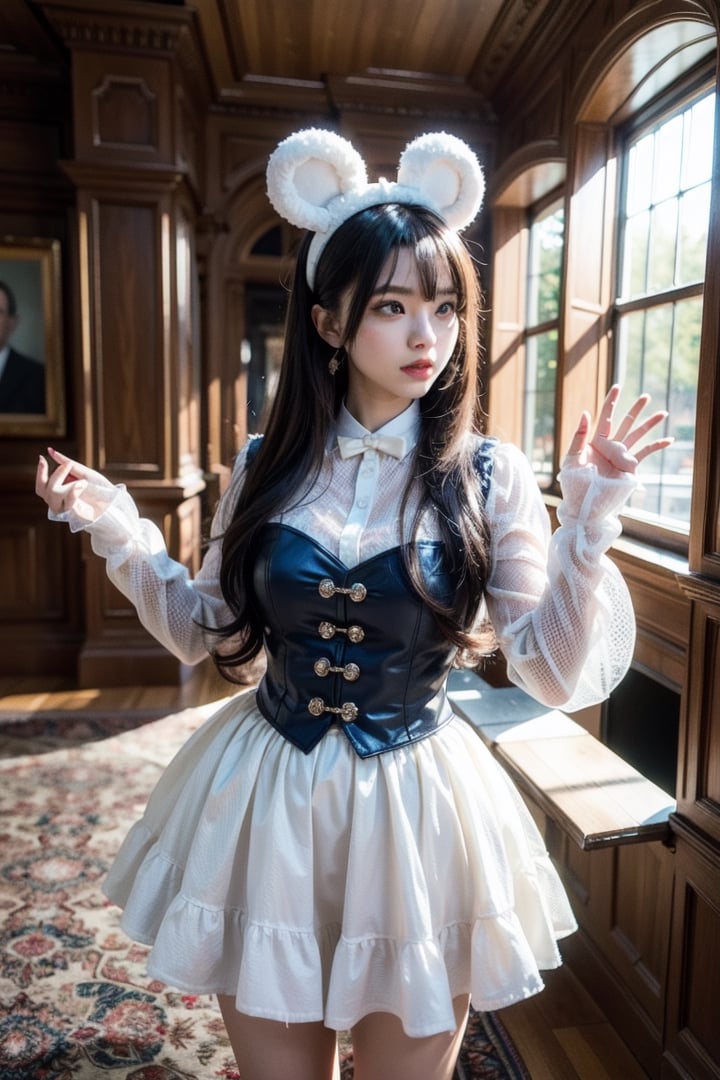 A heartwarming scene of a young woman, her cosplay paying tribute to the timeless legacy of Donald Duck. Clad in a vintage-style costume that evokes memories of classic cartoons, she poses amidst a collection of Disney memorabilia. The setting is a cozy living room, with soft lighting and nostalgic décor creating a warm and inviting atmosphere. Capture the woman's appreciation for the Walt Disney legacy, highlighting her love for classic characters and her ability to connect with generations of fans through her cosplay.