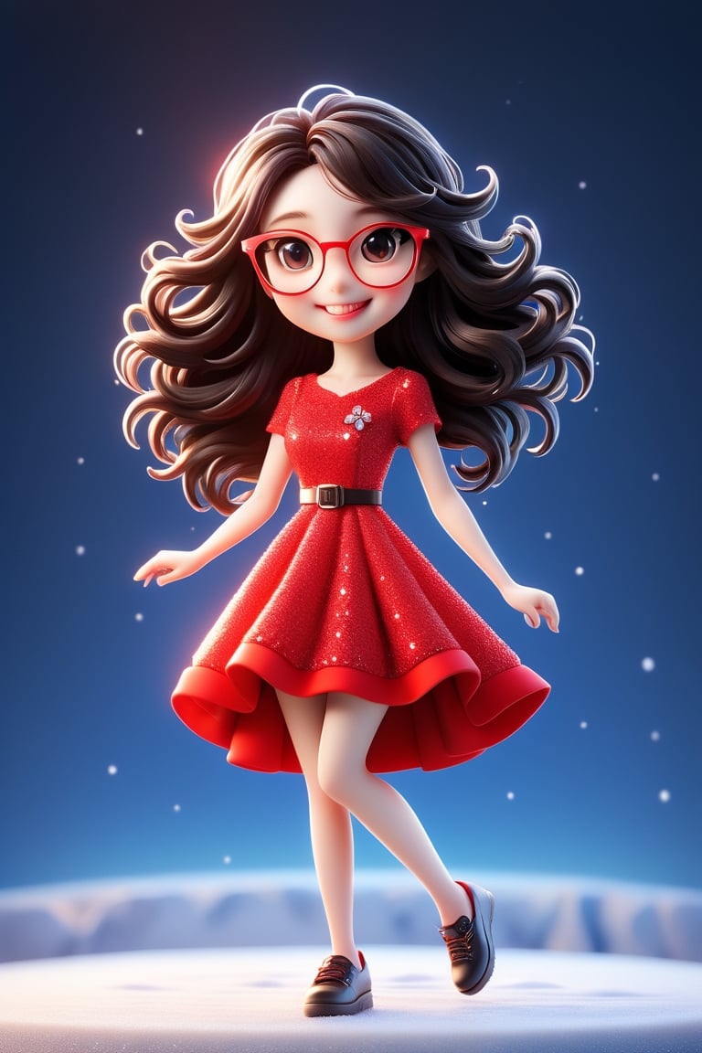 slim beautiful korean girl ,cute smiling face, full body, looking at viewer, close up smile face, blue eyes, beautiful long  hair, black hair ,ice age background ,Ray ban square translate specs ,,wearing sexy red ldress,black colour border ,Ultra HD ice  background,waving good bye