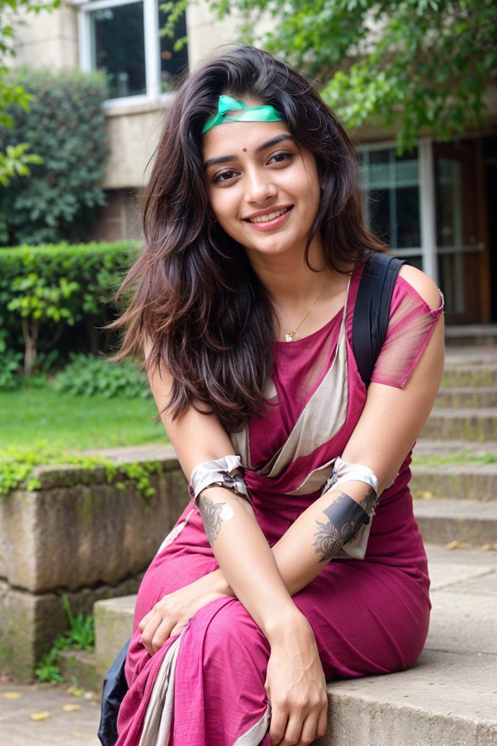 beautiful cute young attractive indian teenage girl, village girl, 18 years old, cute, Instagram model, long black hair, colorful hair, warm, dacing, standing at college, near schoo building,realistic, portrait, red kurti , hairstyle ,indian, smiling face red dress wide shot, far shot , red dress , top red , shoes , hairstyle, standing near stree, on phone smile , sitting, far ,