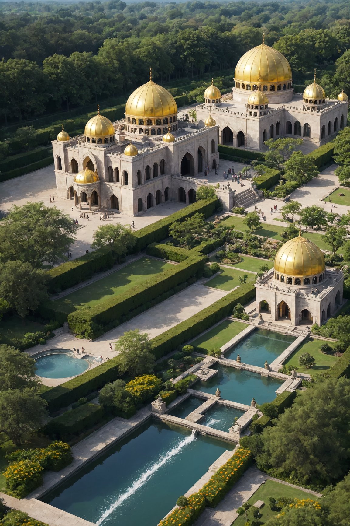 A beautiful mosque golden colour, surrounded by beautiful gardens and eight domes will look like a heavenly house with fountains and rivers flowing along its sides.