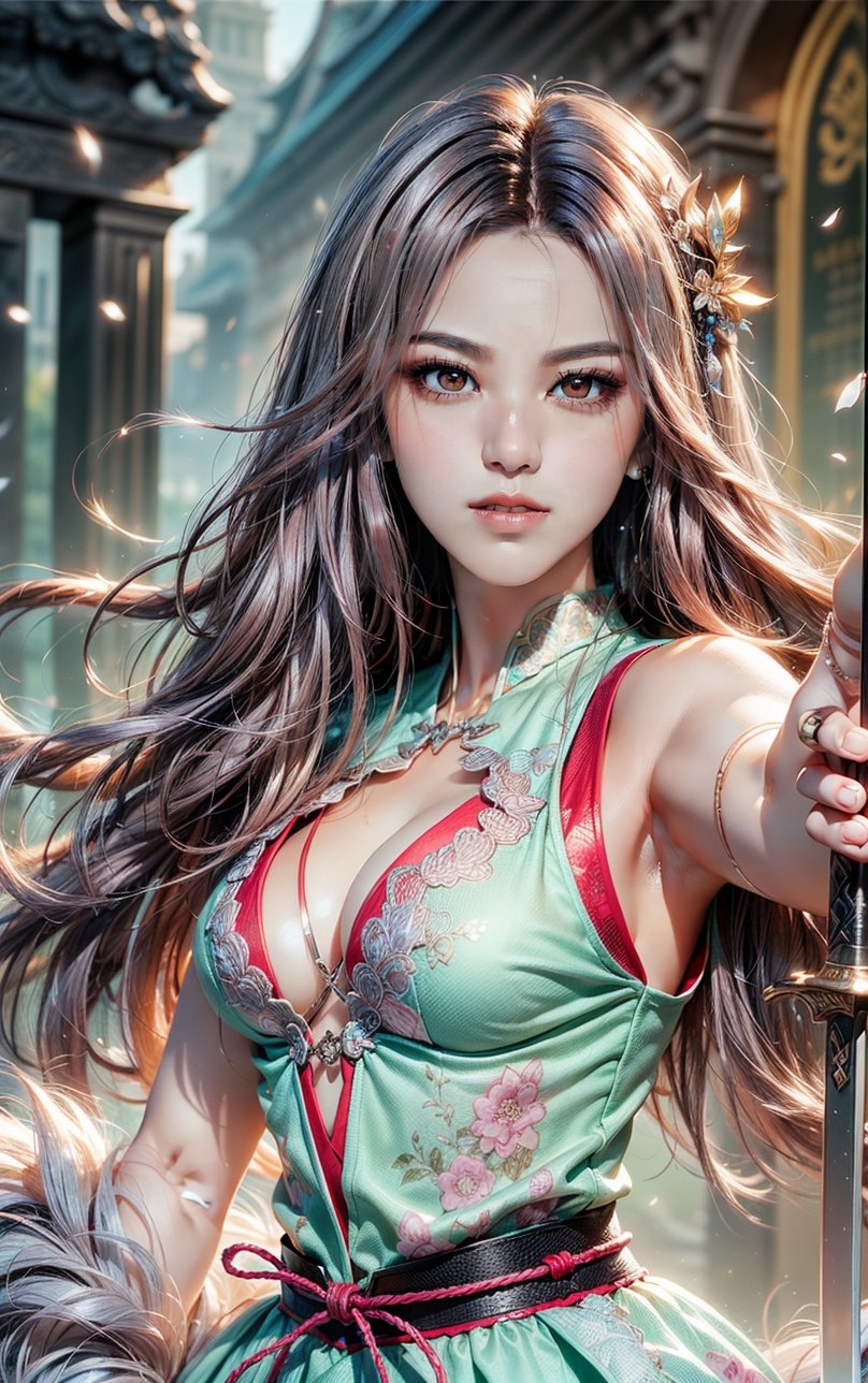 GIRL WARRIOR, best quality, masterpiece, beautiful and aesthetic, 16K, (HDR:1.4), high contrast, (vibrant color:0.5), (muted colors, dim colors, soothing tones:1.3), Exquisite details and textures, cinematic shot, Cold tone, (Dark and intense:1.2), wide shot, ultra realistic illustration, siena natural ratio, Art by Luis Royo and Gustave Moreau, (MARTIAL ART POSE:1.4)
(extreamly delicate and beautiful:1.2), (tmasterpiece, best:1.2), (LONG WHITE HAIR GIRL), (PERFECT SYMMETRICAL RED EYES:1.3), a long_haired girl, cool and determined, evil gaze, (wears red and white hanfu:1.2), (holding sword, figthing attacking pose:1.4) and intricate detailing, finely eye and detailed face, Perfect eyes, Equal eyes, Fantastic lights and shadows、finely detail,Depth of field,,cumulus,wind,insanely NIGHT SKY,very long hair,Slightly open mouth, long SILVER-WHITE hair,slender waist,,Depth of field, angle ,contour deepening,cinematic angle ,Enhance YEN2