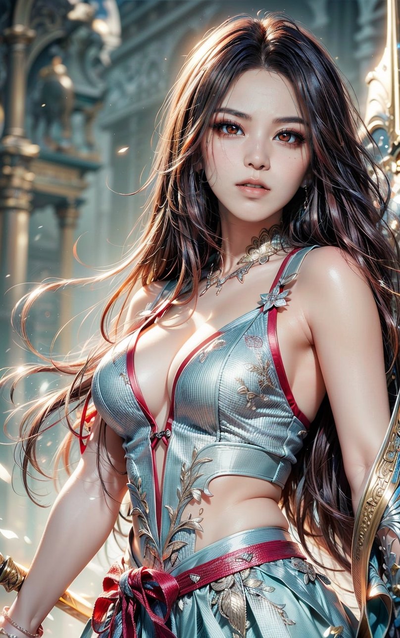 GIRL WARRIOR, best quality, masterpiece, beautiful and aesthetic, 16K, (HDR:1.4), high contrast, (vibrant color:0.5), (muted colors, dim colors, soothing tones:1.3), Exquisite details and textures, cinematic shot, Cold tone, (Dark and intense:1.2), wide shot, ultra realistic illustration, siena natural ratio, Art by Luis Royo and Gustave Moreau, (MARTIAL ART POSE:1.4)
(extreamly delicate and beautiful:1.2), (tmasterpiece, best:1.2), (LONG WHITE HAIR GIRL), (PERFECT SYMMETRICAL RED EYES:1.3), a long_haired girl, cool and determined, evil gaze, (wears red and white hanfu:1.2), (holding sword, figthing attacking pose:1.4) and intricate detailing, finely eye and detailed face, Perfect eyes, Equal eyes, Fantastic lights and shadows、finely detail,Depth of field,,cumulus,wind,insanely NIGHT SKY,very long hair,Slightly open mouth, long SILVER-WHITE hair,slender waist,,Depth of field, angle ,contour deepening,cinematic angle ,Enhance YEN2