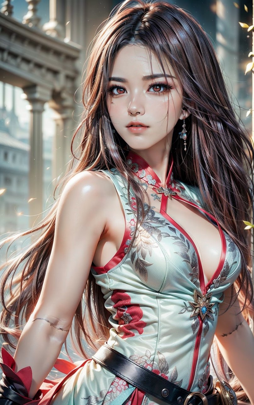 GIRL WARRIOR, best quality, masterpiece, beautiful and aesthetic, 16K, (HDR:1.4), high contrast, (vibrant color:0.5), (muted colors, dim colors, soothing tones:1.3), Exquisite details and textures, cinematic shot, Cold tone, (Dark and intense:1.2), wide shot, ultra realistic illustration, siena natural ratio, Art by Luis Royo and Gustave Moreau, (MARTIAL ART POSE:1.4)
(extreamly delicate and beautiful:1.2), (tmasterpiece, best:1.2), (LONG WHITE HAIR GIRL), (PERFECT SYMMETRICAL RED EYES:1.3), a long_haired girl, cool and determined, evil gaze, (wears red and white hanfu:1.2), (holding sword, figthing attacking pose:1.4) and intricate detailing, finely eye and detailed face, Perfect eyes, Equal eyes, Fantastic lights and shadows、finely detail,Depth of field,,cumulus,wind,insanely NIGHT SKY,very long hair,Slightly open mouth, long SILVER-WHITE hair,slender waist,,Depth of field, angle ,contour deepening,cinematic angle ,Enhance YEN2