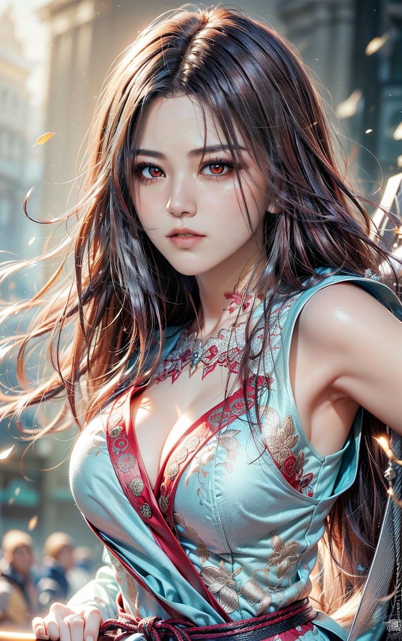 GIRL WARRIOR, best quality, masterpiece, beautiful and aesthetic, 16K, (HDR:1.4), high contrast, (vibrant color:0.5), (muted colors, dim colors, soothing tones:1.3), Exquisite details and textures, cinematic shot, Cold tone, (Dark and intense:1.2), wide shot, ultra realistic illustration, siena natural ratio, Art by Luis Royo and Gustave Moreau, (MARTIAL ART POSE:1.4)
(extreamly delicate and beautiful:1.2), (tmasterpiece, best:1.2), (LONG WHITE HAIR GIRL), (PERFECT SYMMETRICAL RED EYES:1.3), a long_haired girl, cool and determined, evil gaze, (wears red and white hanfu:1.2), (holding sword, figthing attacking pose:1.4) and intricate detailing, finely eye and detailed face, Perfect eyes, Equal eyes, Fantastic lights and shadows、finely detail,Depth of field,,cumulus,wind,insanely NIGHT SKY,very long hair,Slightly open mouth, long SILVER-WHITE hair,slender waist,,Depth of field, angle ,contour deepening,cinematic angle ,Enhance YEN2