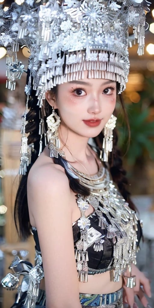 1girl,face,white background,(masterpiece,best quality:1.5),QIEMANCNGIRL, MZGIRL a woman in a black and white dress, wearing a silver headdress, solo, a necklace with silver beads, sky , Crossed arms, background is the Yunnan Jade Dragon Snow Mountain, ultra realistic,32k,RAW photo,(high detailed skin:1.2), 8k uhd, dslr, soft lighting, high quality,
{{Beautiful and detailed eyes},
Detailed face, detailed eyes, slender face, real hands, cute Korean girlfriend 20 year old girl, perfect model body, looking at camera, sad smile, dynamic pose, furisode, kimono, shrine, hatsumode , medium breasts, cosmetics advertising model, her one girl is walking,perfect 38G breasts, 