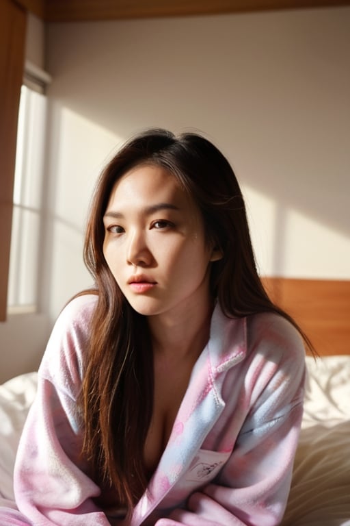 /imagine prompt:A photograph of a Taiwanese-Korean mixed-race girl with long hair,sex with boy, in an oversized pajama, slightly chubby, with a distinctive beauty mark, in a bedroom just after waking up. Captured from a boyfriend's perspective, the room is cozy, with soft morning light filtering through. Created Using: high-resolution, delicate details, serene mood, intimate setting, realistic style, gentle lighting, warm color palette 
,JeeSoo ,18+,close up,Sexy Pose