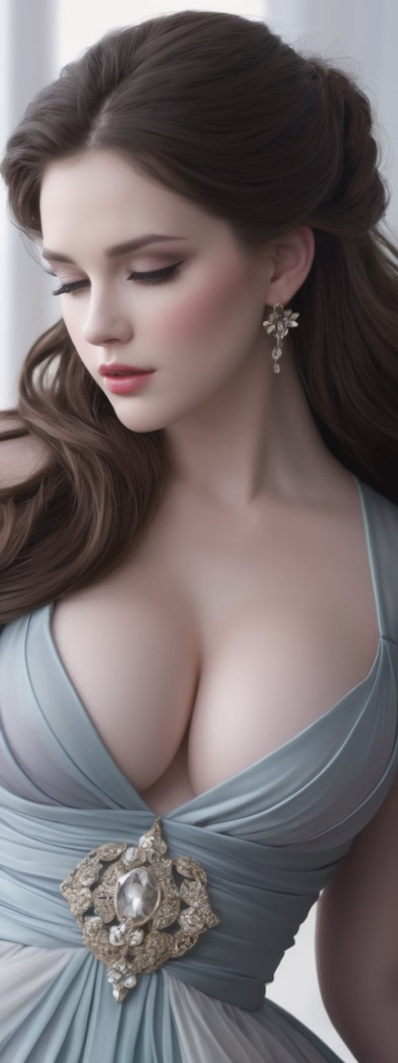 artistic fantasy picture, graceful opera singer, big breasts,brunette with pale skin, beautiful cleavage, nsfw,