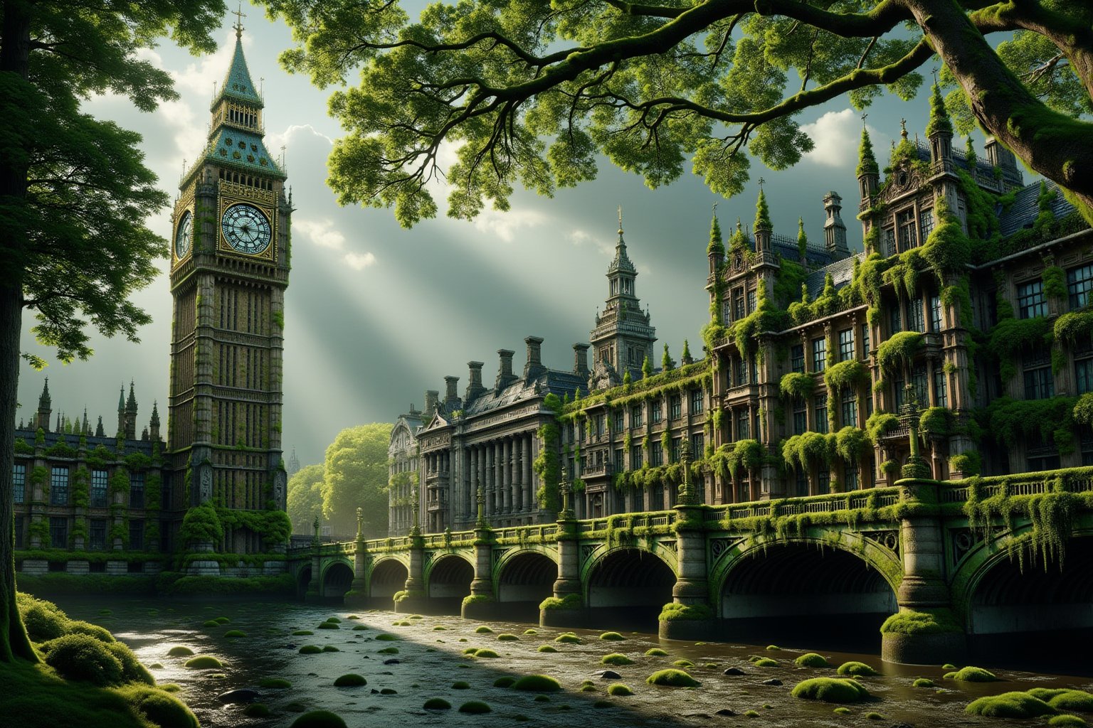 iconic Big Ben, London, ral-ovrgrwth, tangled, overgrown