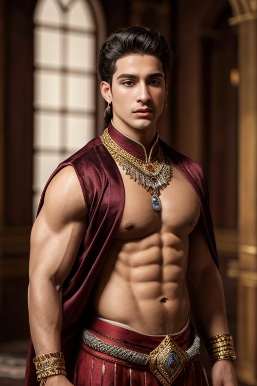 a young muscular matan king of the first dynasties un His residente. attire and jewelry of the time. REALISTIC MASTERPIECE. male sadomasoquist accesories