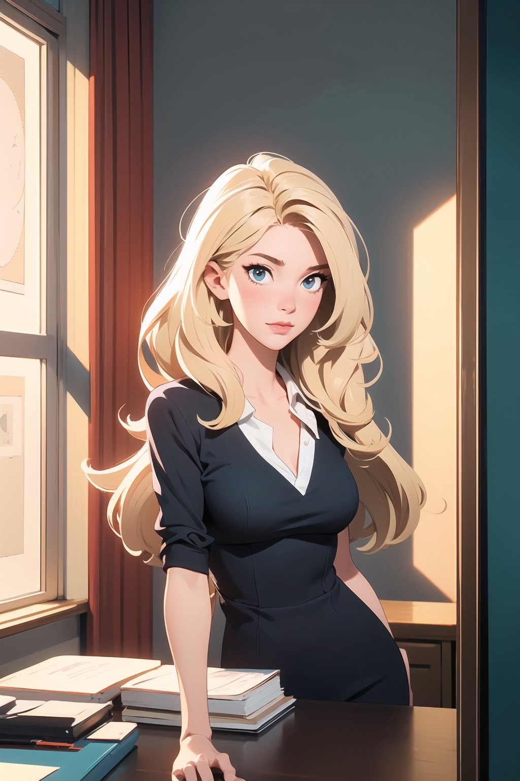 secretary, girl, cartoon, blond
