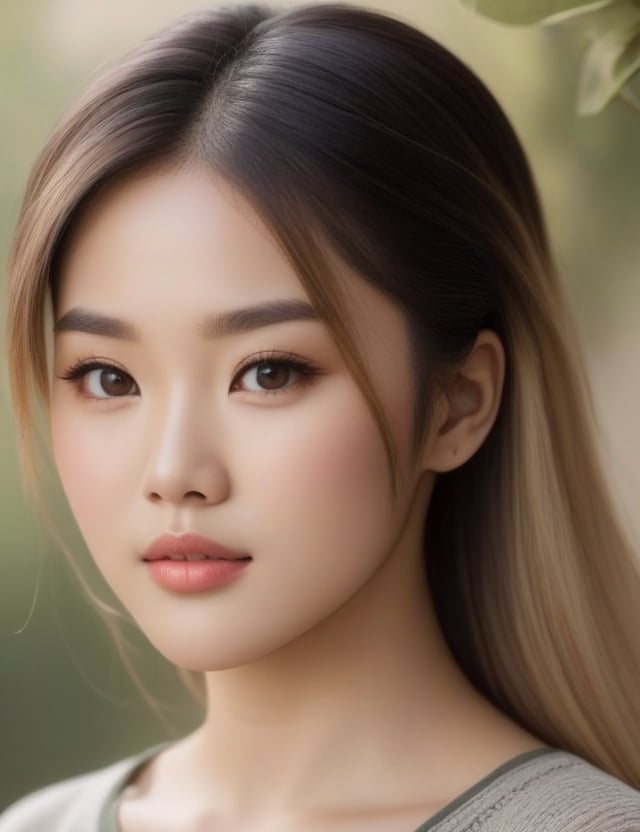 Create a captivating realistic artwork portraying a 20-year-old Asian girl. Pay meticulous attention to detail, capturing her fair skin tone and the sleek, closely-knit blonde hair. The composition should be a close-up of her face, emphasizing the unique texture of her straight hair and the delicate features of her complexion. Employ a realistic style to convey the subtleties of her expression, ensuring a lifelike and expressive representation.

