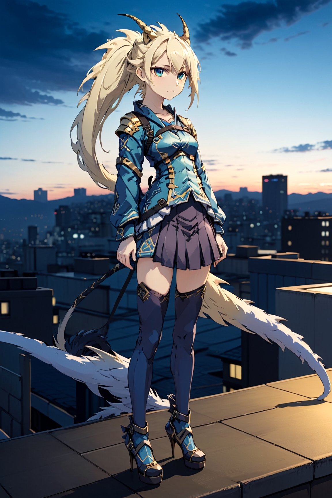 photograph, full body, twin-tail hair, female student, alone, Japanese, gal fashion, high heels, looking down with scornful eyes, arms folded, rooftop, evening,,dragonarmor,darkart,uwudemon,stalker