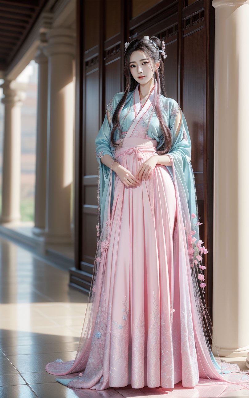 best quality, masterpiece, beautiful and aesthetic, 16K, The splendid ancient Chinese palace architecture, big blue moon, dark night, snow blowing, 1 girl, halo, shining bracelet, (beautiful hanfu, white, pink, Hanfu with many embroideries,), The sleeves and skirt of Hanfu flutter in the wind, solo, {beautiful and detailed eyes}, melancholy expression, natural and soft light, delicate facial features, vearrings, Gorgeous necklace, ((sexy pose)), Glamor body type, (white hair,),  beehive, bun,very long hair, hair past hip, curly hair, flim grain, realhands, masterpiece, Best Quality, photorealistic, ultra-detailed, finely detailed, high resolution, perfect dynamic composition, beautiful detailed eyes, eye smile, ((nervous, embarrassed)), sharp focus, full body, sexy pose, KKK3