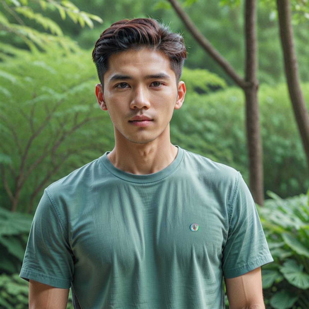 1man, a handsome man from Indonesia, 21 years old, soft lighting, masterpiece, best quality, 8k uhd, dslr, film grain, google pixel 3 photorealistic, high realistic, real lighting, cinematic daylight, full body shot, long shot, modern T shirt, hight texture, daylight, nature, slicked back hairstyle, sharp oval face, perfect hair, perfect face, clean skin, at Montmarte, France