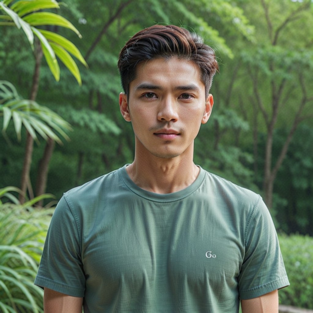 1man, a handsome man from Indonesia, 21 years old, soft lighting, masterpiece, best quality, 8k uhd, dslr, film grain, google pixel 3 photorealistic, high realistic, real lighting, cinematic daylight, full body shot, long shot, modern T shirt, hight texture, daylight, nature, slicked back hairstyle, sharp oval face, perfect hair, perfect face, clean skin, at Montmarte, France