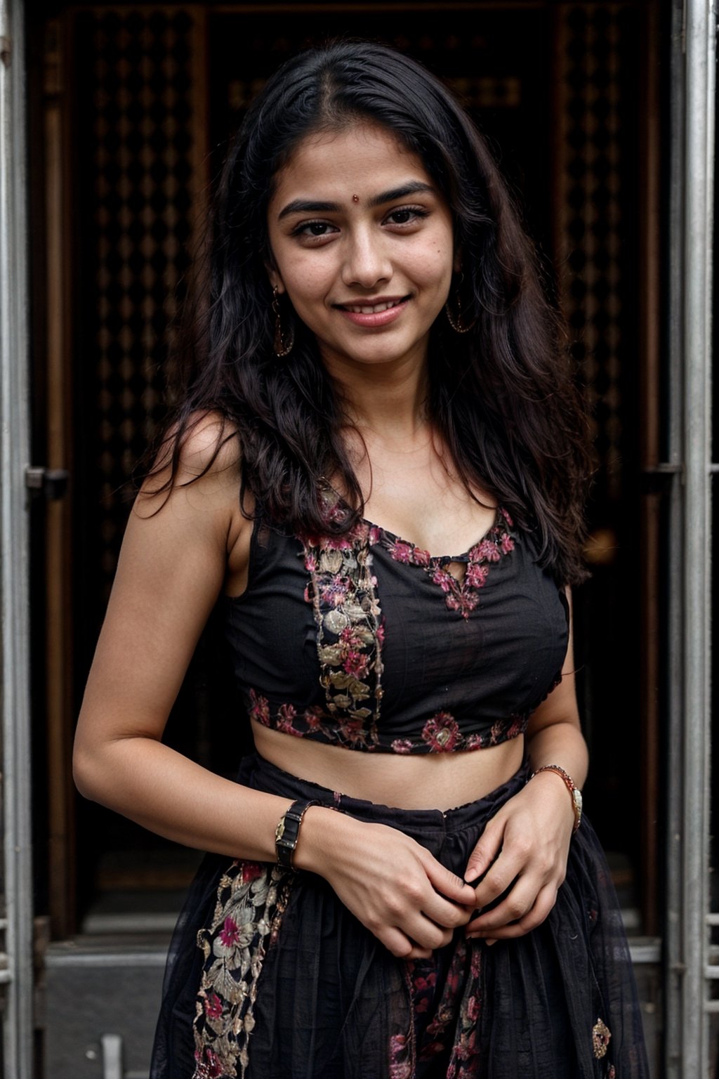 beautiful cute young attractive indian teenage girl, village girl, 17 years old, cute, hot, sexy, face smiles, school girl,Instagram model, long black_hair, colorful hair, warm, romantic, ,indian, ,AanyaaSanay,drop earrings,red salwar suit, smart watch