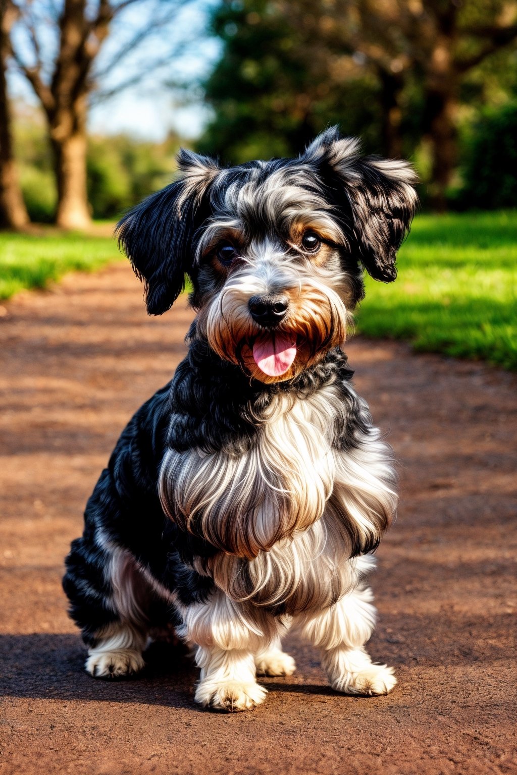 cute, small dog, puppy, schnauzer, fluffy, black-silver color, tongue out