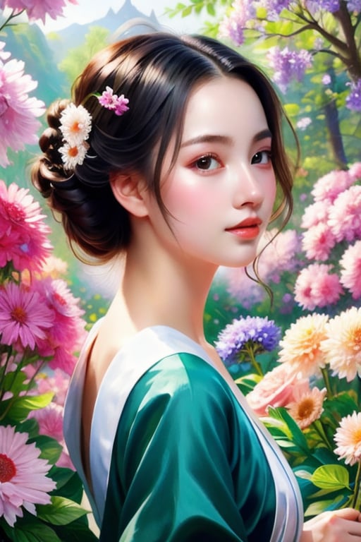 Oil painting + 3D 1 Thai beauty, 20 years old, black hair tied in a bun with a few flowers tucked in. "Beautiful face like the Sukhothai era mountains" put on the Thai sabai again and start using it. "Playing with the fluffy rabbit1 People who "have survey trees and flowers Beautiful roadside view for high resolution UHD images. 84k must try "Beautiful masterpiece” Very detailed oil painting Digital art 4K UHD resolution 300DPI masterpiece