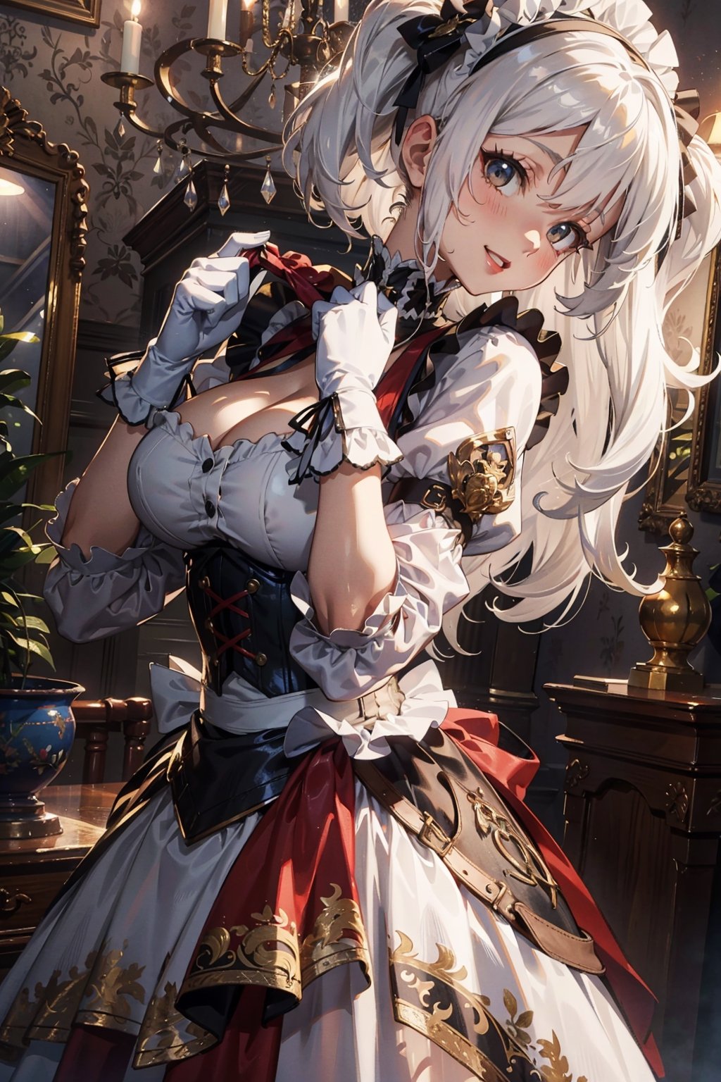 Imagine this. Upscaled, ((( white hair))), 2girls maid with blood in her face, gore, guro, (Masterpiece, best quality, high resolution, highly detailed), Indoors detailed background, perfect lighting. (Hands:1.1), better_hands, gloved hands, better_hands.
Corny Katrina maid with white hair smiling and teasing you with an evil twin. Maid, black dress (dress:1.2), heavy duty working rubber gloves, puffy skirt, long skirt, puffy sleeves, long sleeves, Juliet sleeves, buttoned blouse with Victorian neck, tight corset, (huge breasts:1.1), breastfeeding chest. Indoors, (renaissance, vintage:1.2), ornate walls, 
By Paracosmos. 
,nodf_lora,LatexConcept