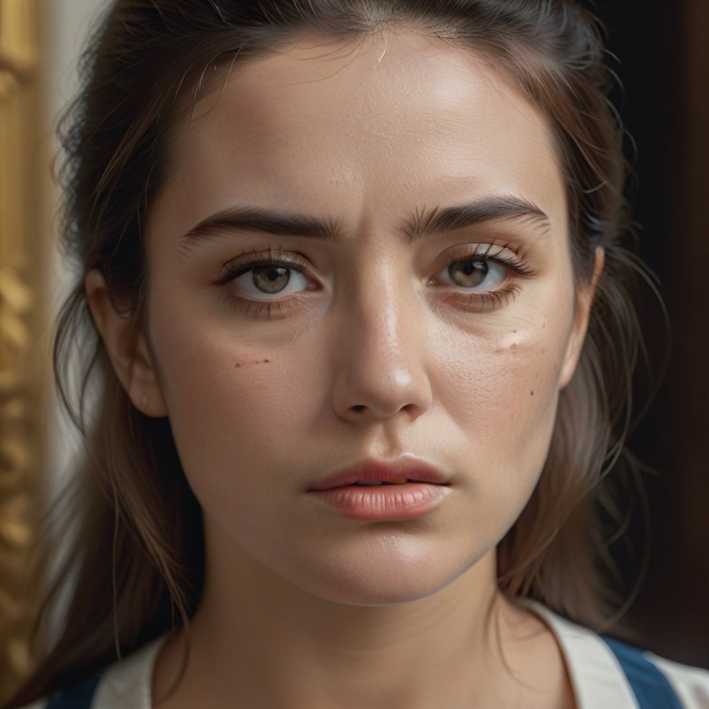 Hyperrealistic Photography, beautiful woman, sad expression, masterpiece, 8k , Jorge Martin Style