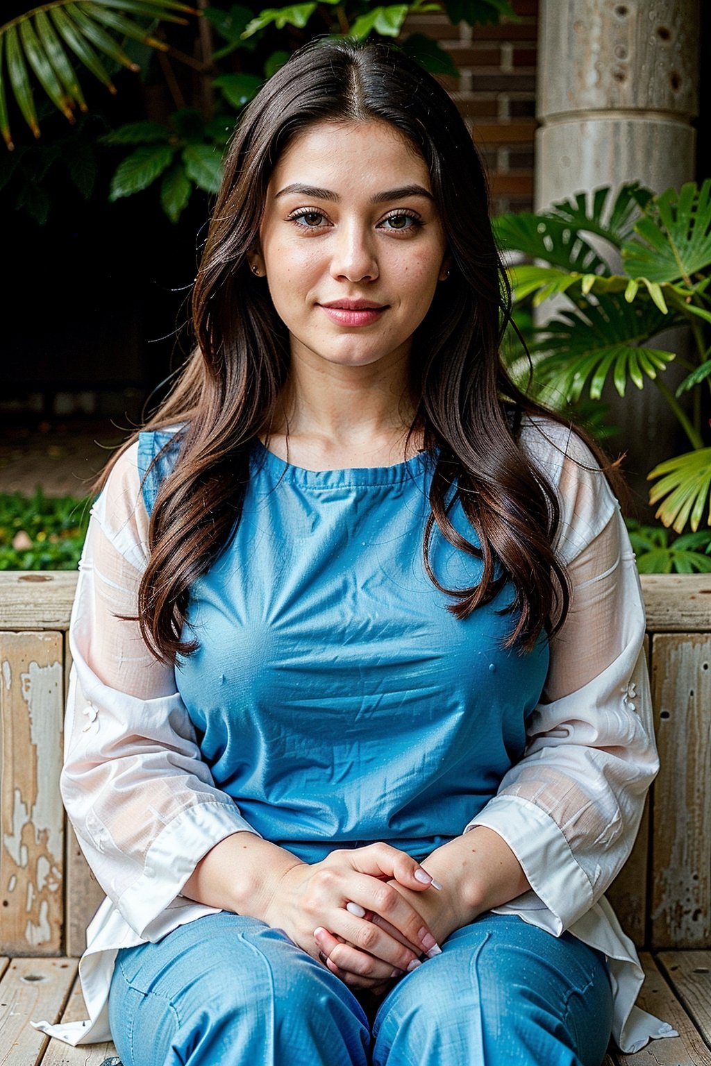 There a 22 year old woman isma young beautiful eyes thick and blue
Pakistan woman, face features like Maryam nawaz sharif, Standing looking into the camera, portrait causal photo,. Realism,Realism,Portrait
,Raw photo.Sitting in the garden is a lush 
The color of the clothes is red .Clothes shalwar kameez head dupatta.They are sitting in the chair at home with a smile on their lips