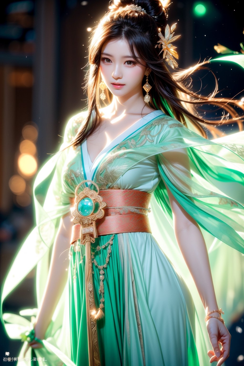 The background is midnight sky,big blue moon,dark night,snow blowing,16 yo, 1 girl,sword,halo,shining bracelet,beautiful hanfu(white, transparent),cape, cloth blowing in wind, solo, {beautiful and detailed eyes}, calm expression, natural and soft light, delicate facial features, cute japanese idol, very small earrings, ((model pose)), Glamor body type, (dark hair:1.2),  beehive,big bun,very_long_hair, hair past hip, curly hair, flim grain, realhands, masterpiece, Best Quality, photorealistic, ultra-detailed, finely detailed, high resolution, perfect dynamic composition, beautiful detailed eyes, eye smile, ((nervous and embarrassed)), sharp-focus, full_body, sexy pose,cowboy_shot,ruanyi0060,yae_miko(genshin impact),Caligraphy,qinghua,ruanyi0018