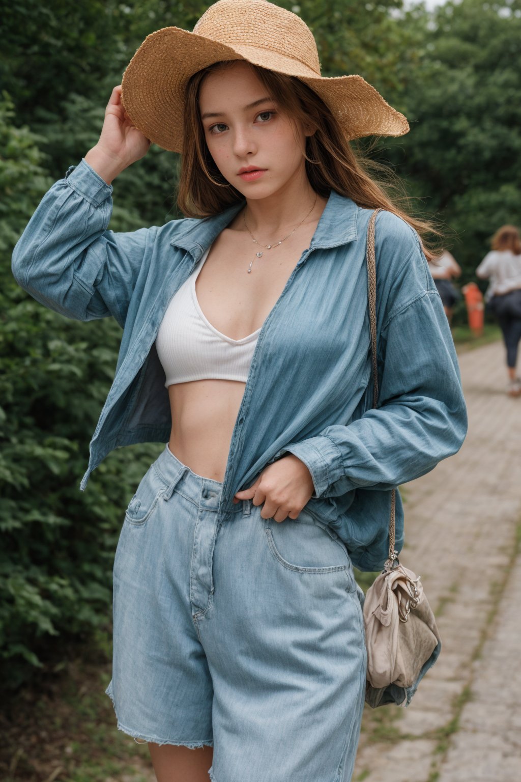 A youthful female figure, approximately 22 years old,medium  beast, In leichten Textil gehüllt, wet summer casual wear, daily slutty wear, enthüllt die zaghaft aufkeimende Weiblichkeit, während die sanften Rundungen behutsam betont werden. By David Dubnitskiy