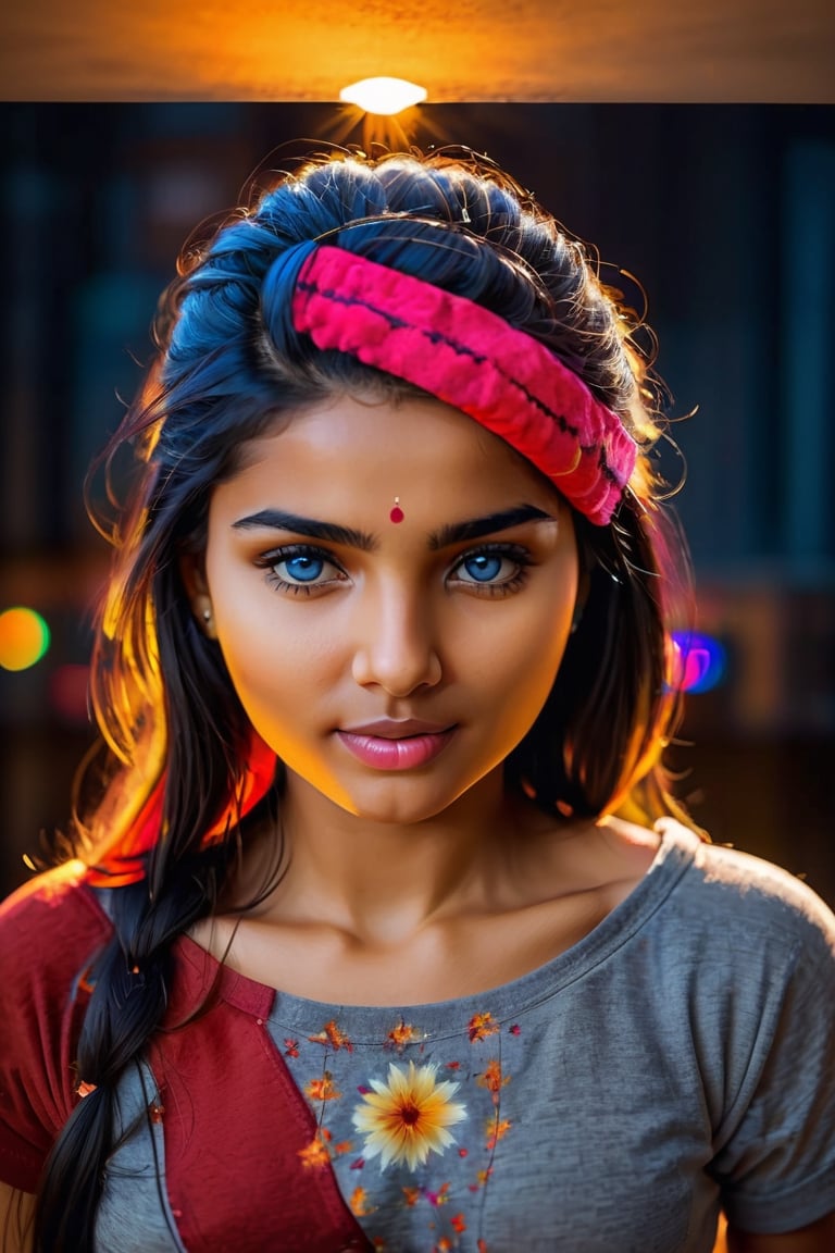 (masterpiece), 8k, UHD, HDR, photorealism, best quality, digital art, cinematic quality, film story, portrait, art, realistic art, digital illustration, bright rich colors, watercolor, oil paints, alcohol ink, full body portrait of a indian girl, sexy look,  24 years old, blue eyes, full body portrait photography in RAW uhd format, (looks at the camera), pretty face, night, mirror light, mirror camera, exceptional quality, sharp focus, sharpness, sharp focus, bokeh (dark light), inspiration.