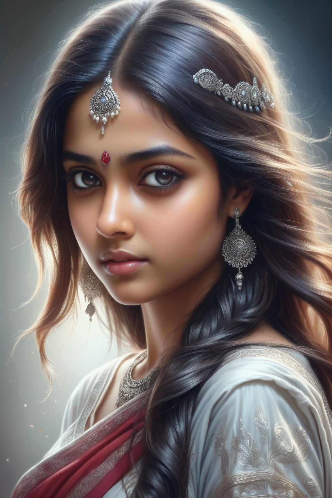 beautiful Indian girl, 23 year old, artist's sketch, realistic, pencil drawing, pencil sketch, digital_drawing, artwork, artwork_(digital), digital_art, digital_artworks, sketch, painting, ,zwuul,DonMM1y4XL,DonMSn0wM4g1cXL,DonMDr4g0nXL,Insta Model,more detail XL