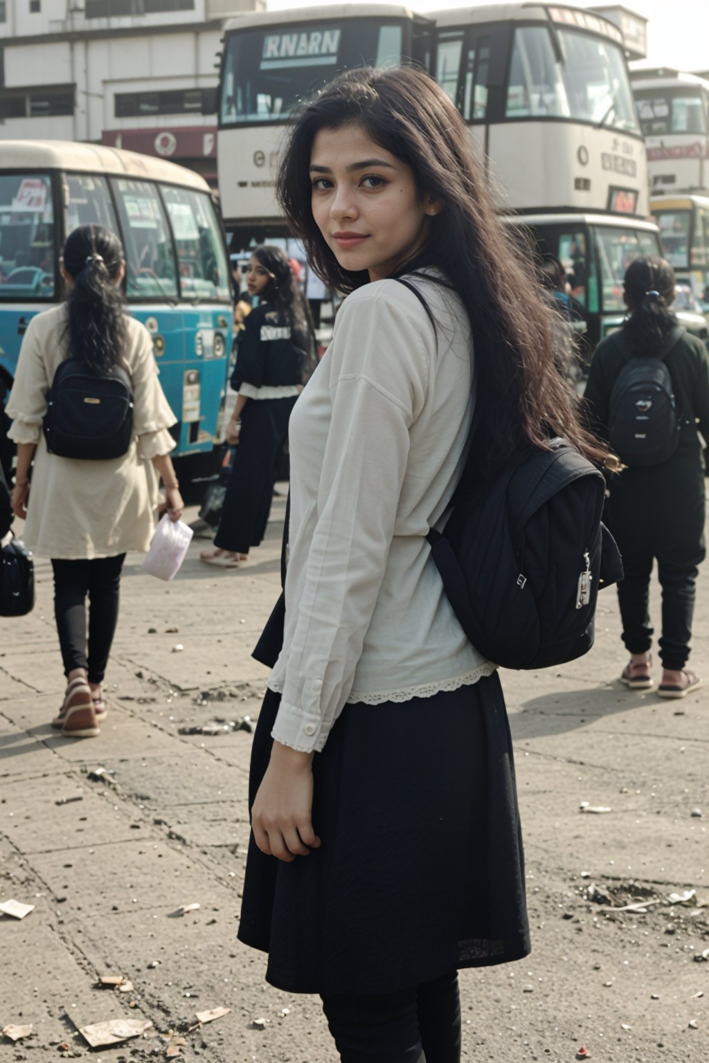 white mini skirt girls road crossing, Crowd city, girls walking , bikes, car, Bus, busy cityCreate an realistic concept centered around a modern indian girl with fair skin with enchanting and timeless beauty. Her expressive eyes are windows to a world of emotion, her captivating smile leaves an indelible mark, and her flowing hair is a visual poetry. Explore how her gentle touch creates an aura that infuses every shared moment with a sense of destiny and magic. Develop the storyline, characters, and the world in which this enchanting girl exists, and let her presence be a driving force behind the themes and narrative. ,Realism, Mallugirl, Thrissur, Very crowded city, round ass