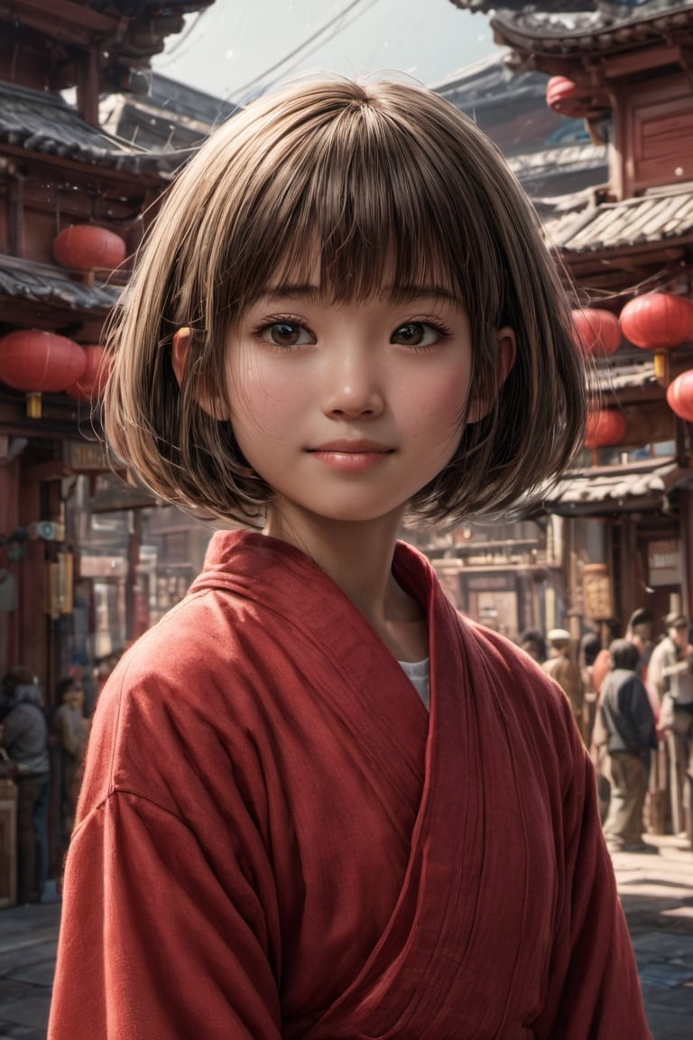 {{Japanese movies, Spirited Away,Chihiro}},1girl,cute,smile, red clothes, delicate features, beautiful face, beauty and monster,fantasy background,
(best quality,4k,8k,highres,masterpiece:1.2),ultra-detailed,(realistic,photorealistic,photo-realistic:1.37), (best quality,4k,8k,highres,masterpiece:1.2),ultra-detailed,realistic,
magic-filled world with unique individuals,