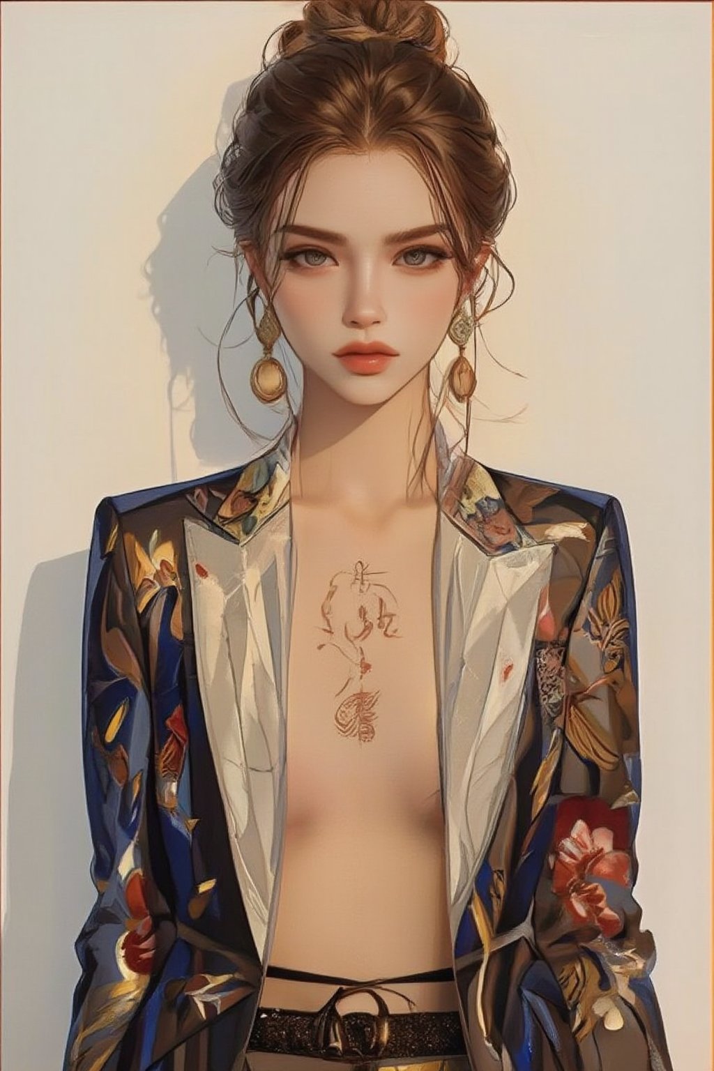 A beautiful Asia beauty with a tall, sexy, and well-proportioned figure, dressed in fashionable clothes with a stylish, aristocratic feel that is both casual and elegant. The artwork features a detailed, realistic depiction in watercolor and gouache, showcasing a lifelike quality and masterpiece status. The 128K resolution captures colored light wavelengths, attractive reflections, and a fine gouache sketch in the center. The modern art style highlights the beauty's allure and sophistication.,3d render