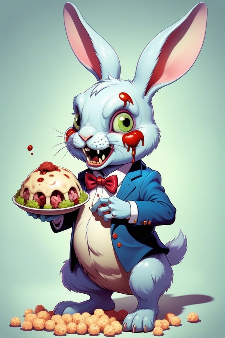 Cute Anthropomorphic zombie rabbit eating brains