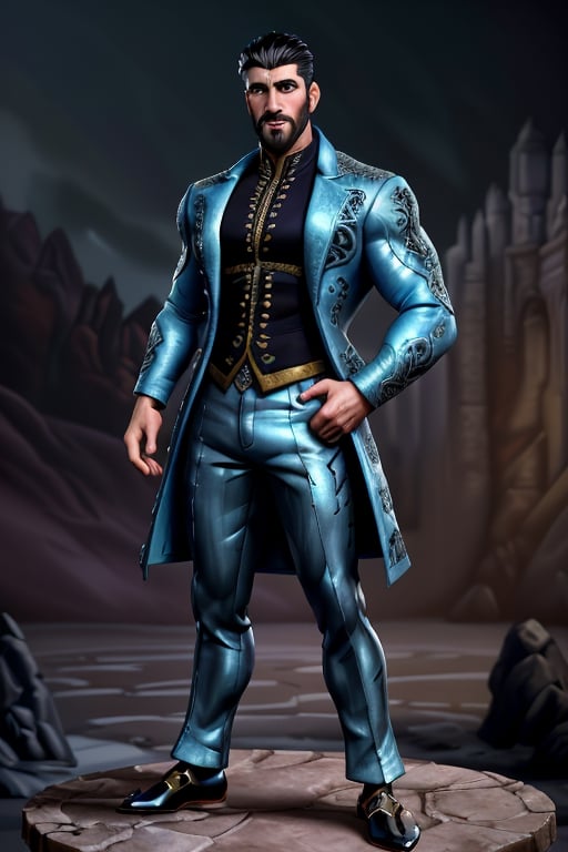 handsome Latino male, emperor of skarland, ((detalied face)), ((detalied eyes)), painting, Intricate, Sharp focus, dramatic, portrait, elegant suite pants, elegant jacket, muscular, short beard, elegant pose, royal palace hall background, professional,1boy