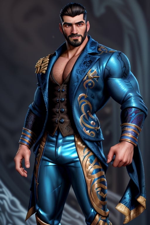 handsome Latino male, emperor of skarland, ((detalied face)), ((detalied eyes)), painting, Intricate, Sharp focus, dramatic, portrait, elegant suite pants, elegant jacket, muscular, short beard, elegant pose, royal palace hall background, professional,1boy