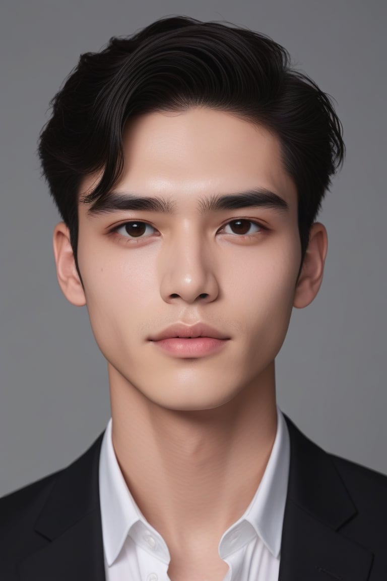  dewy skin, v-shaped jaw, pale   skin, straight eyebrows, and smooth skin brown eyes black hair  small face handsome dashing look ,<lora:659095807385103906:1.0>