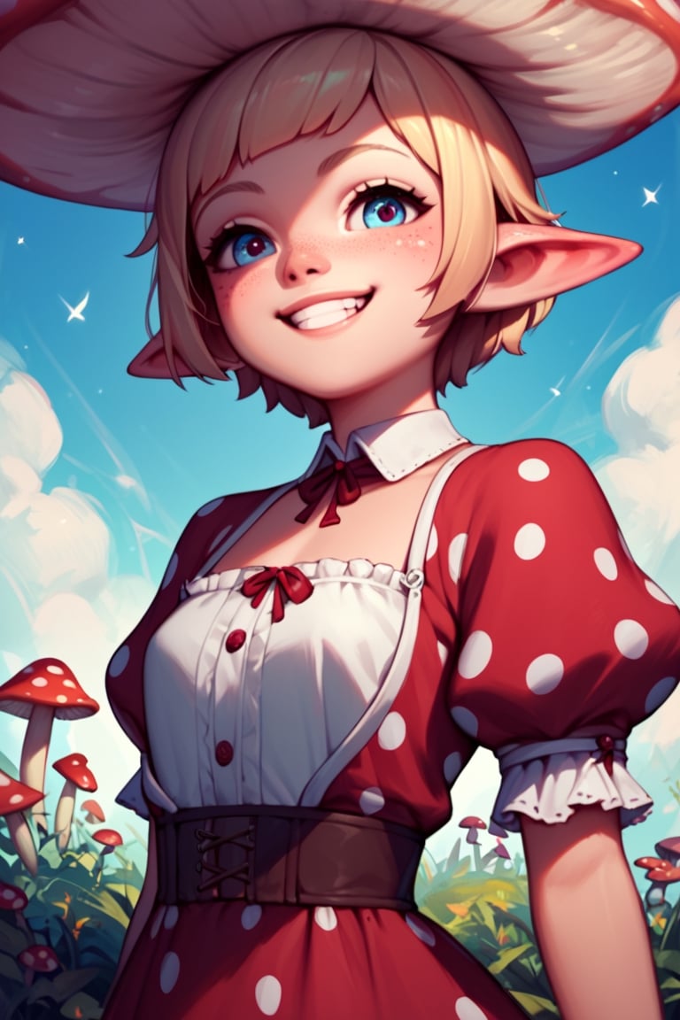 Score_9, Score_8_up, Score_7_up, Score_6_up, Score_5_up, Score_4_up, source_cartoon,
1girl,cartoon,cute,fantasy,
alien_eyes,grin,upper_body,
mushroom_girl,petite,gnome,
polka_dot,dress,