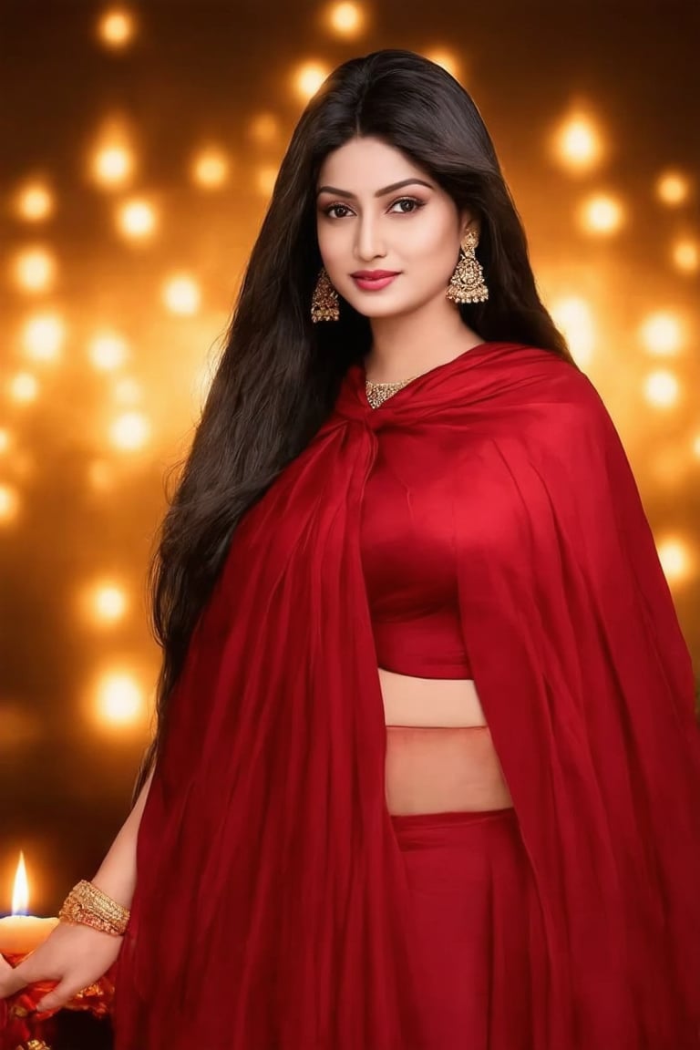 (((score_9, score_8_up, score_7_up, best quality, 4K, 8K, high-resolution, masterpiece, ultra-detailed, realistic, photorealistic, soft light, full-body_portrait))),(((Portrait of A confident-looking indian woman with long flowing hair, celebrating Diwali festival, hazel eyes, diwali background, lighting background,with flowing capes, celebrating Diwali,full body ,perfect composition, hyperrealistic, super detailed, 8k, high quality, trending art, trending on artstation, sharp focus, studio photo, intricate details, highly detailed))),(((high resolution, extremely sharp, ultra-real, extremely detailed, an ultra-realistic photograph captured with a Sony α7 III camera, equipped with an 85mm lens, depicting, The image, taken in high resolution.))) 