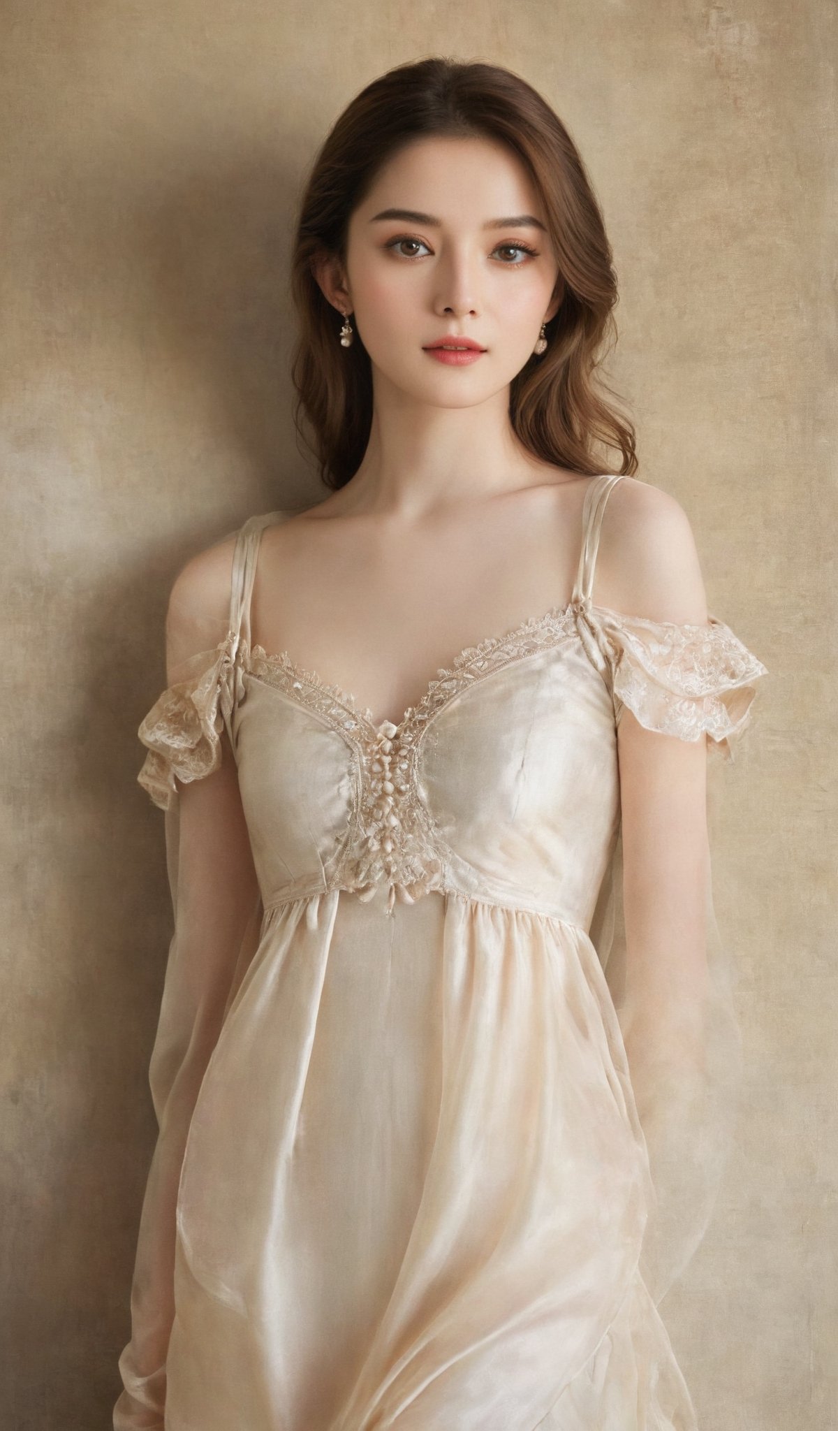 A stunningly beautiful girl, dressed in refined European clothing, is depicted in the height of summer's glow. Embrace the warmth and sophistication with a realistic and detailed composition, immersing the viewer in the exquisite textures of silk, satin, and lace, as they capture the timeless elegance of this enchanting moment.