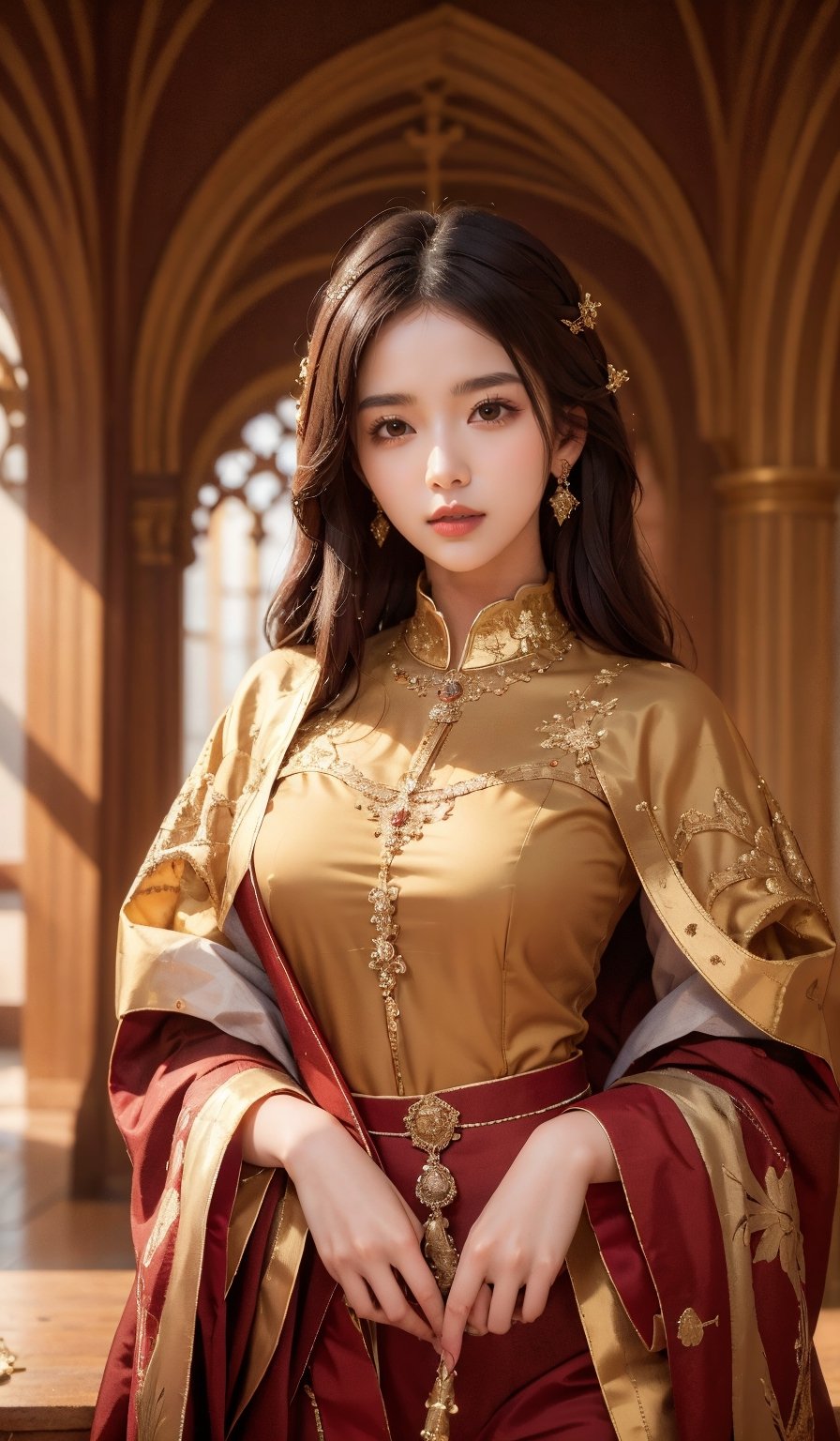 A Byzantine style girl in monastery. (masterpiece, top quality, best quality, official art, beautiful and aesthetic:1.2), (1girl:1.4), portrait, extreme detailed, highest detailed, simple background, 16k, high resolution, perfect dynamic composition, bokeh, (sharp focus:1.2), super wide angle, high angle, high color contrast, medium shot, depth of field, blurry background,,itacstl,3g3Kl0st3rXL