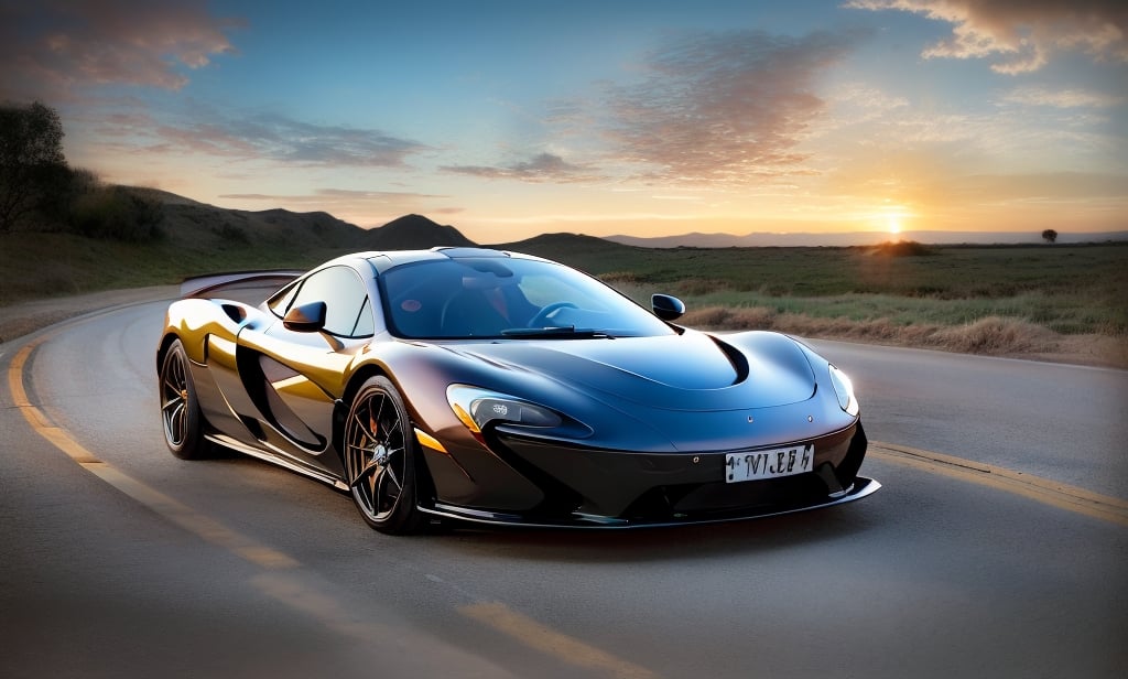 Amidst the endless expanse of a desolate highway, a solitary hyper-realistic figure faithfully navigates the shimmering contours of a maze-like McLaren P1 GT. Colorful, ephemeral, and entrancing geometric Abstract & Conceptual patterns devour the asphalt, seamlessly merging into the nebulous landscape around them. As the sun sets, the Psychedelic sky ignites in a fiery blaze of oranges and purples reflecting off the bilious Craft Art Déco livery of the vehicle.In the grips of this electrifying spectacle, the equilibrized driver demonstrates an inexplicable kinship with the machine, escalating their symbiotic union iridescently within the elusive confines of the Futuristic & Sci-Fi Conceptual highway, oblivious to the phantasmic detritus of time surviving only within the artistic realms of Abstract & Conceptual expression.