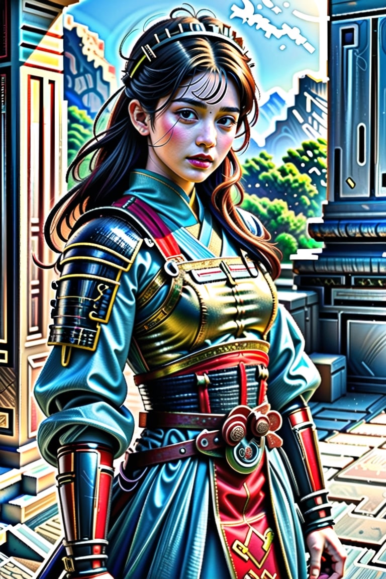 Natural Light, (Best Quality, highly detailed, Masterpiece), (beautiful and detailed eyes), (realistic detailed skin texture), (detailed hair), (Fantasy aesthetic style), (realistic light and shadow), (real and delicate background), ((cowboy shot)), (from high), 1girl, A handsome young general, clad in ancient Han armor and a helmet, stands confidently on the savannah landscape. He holds a sword as he commands a group of ancient Han soldiers in their traditional armor and uniforms. 