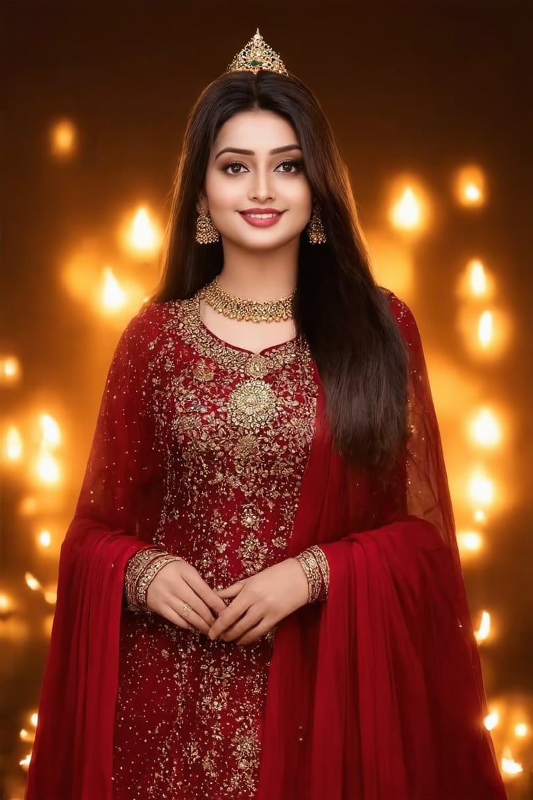 (((score_9, score_8_up, score_7_up, best quality, 4K, 8K, high-resolution, masterpiece, ultra-detailed, realistic, photorealistic, soft light, full-body_portrait))),(((Portrait of A confident-looking indian woman with long flowing hair, celebrating Diwali festival, hazel eyes, diwali background, lighting background,with flowing capes, celebrating Diwali,full body ,perfect composition, hyperrealistic, super detailed, 8k, high quality, trending art, trending on artstation, sharp focus, studio photo, intricate details, highly detailed))),(((high resolution, extremely sharp, ultra-real, extremely detailed, an ultra-realistic photograph captured with a Sony α7 III camera, equipped with an 85mm lens, depicting, The image, taken in high resolution.))) 