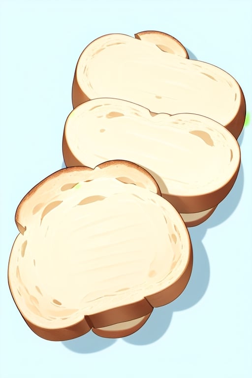 high quality, cartoon, one open round bread, unit round bread, skye blue background, overhead shot, vertical shot
