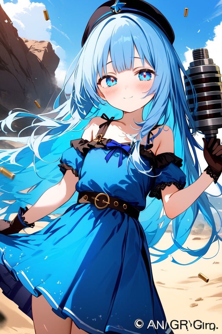 masterpiece, best quality, extremely detailed, (illustration, official art:1.1), 1 girl ,(((( light blue long hair)))), ,(((( light blue long hair)))),light blue hair, , long hair ((blush)) , cute face, masterpiece, best quality,(((((a very delicate and beautiful girl))))),Amazing,beautiful detailed eyes,blunt bangs((((little delicate girl)))),(((tareme))),droopy eyes.(true beautiful:1.2), sense of depth,dynamic angle,,,, affectionate smile, (true beautiful:1.2),,(tiny 1girl model:1.2),)(flat chest),masterpiece, top quality, best quality, official art, beautiful and aesthetic, 1girl,gatling gun, shell casing, looking at viewer, bangs, ammunition belt, gloves, ribbon, extreme detailed,highest detailed, optical mixing, playful patterns, lively texture, unique visual effect,,((girl with a machine gun)), Posing with sexual overtones, Battlefield Background,(((full body)))
