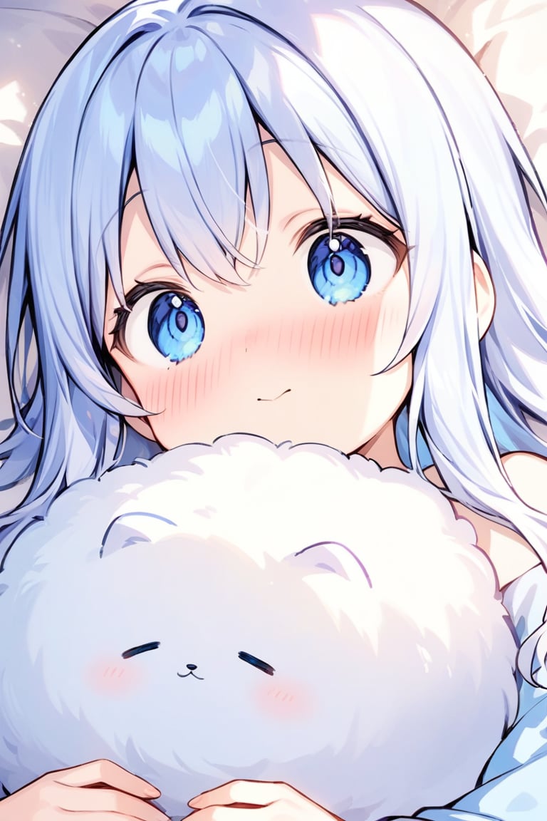 solo,, masterpiece, best quality, extremely detailed, (illustration, official art:1.1), 1 girl ,(((( light blue long hair)))), ,(((( light blue long hair)))),light blue hair, , long hair ((blush)) , cute face, big eyes,One girl, fluffy、Loose、A heartwarming world、masterpiece, Highest quality,Super detailed, One girl, From above,Little,,Sleep,,Animal costumes,Sleeping on the bed、pastel colour、cute、
