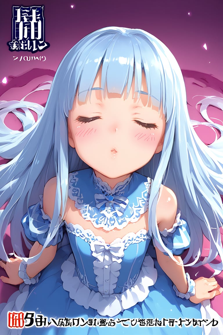 masterpiece, best quality, extremely detailed, (illustration, official art:1.1), 1 girl ,(((( light blue long hair)))), ,(((( light blue long hair)))),light blue hair, , long hair ((blush)) , cute face, masterpiece, best quality,(((((a very delicate and beautiful girl))))),Amazing,blunt bangs((((little delicate girl)))),(true beautiful:1.2), sense of depth,dynamic angle,,,, (true beautiful:1.2),,(tiny 1girl model:1.2),)(flat chest), (unity 8k wallpaper:1.0),(best quality:1.0),(illustration:1.0),(100 layer:1.0),(awesome amazing detailed:1.0),(chroma:1.8),(sharp:1.0),(3D:0.3),(realistic:0.1),
(beautiful and majestic:1.3),focus lips,(looking at viewer,looking up:1.3),(closed eyes:1.15),(stick lips out to viewer:1.5),(happy:1.3),(blush:1.5)(closeup to viewer:1.2),
(masterpiece:1.0),solo,