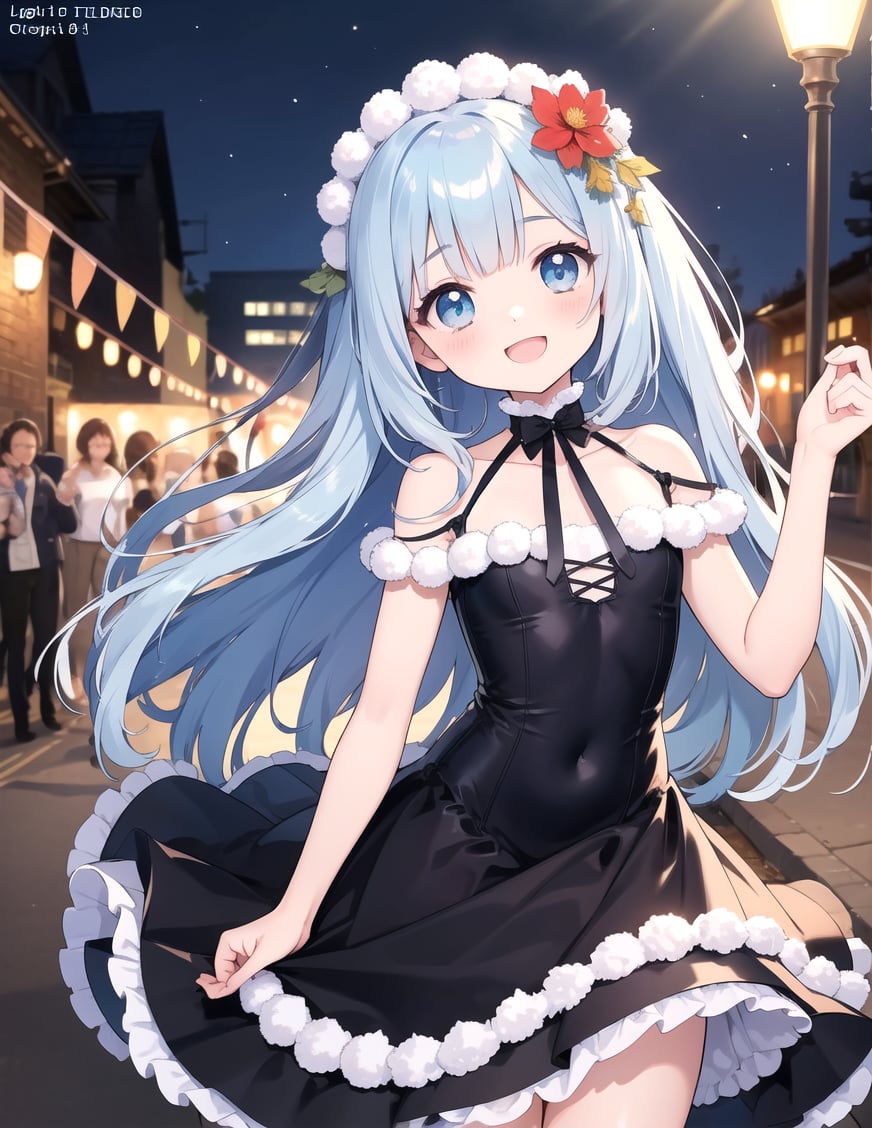 masterpiece, best quality, extremely detailed, (illustration, official art:1.1),adorable face、 1 girl ,(((( light blue long hair)))),pale blue hair,, long hair ((blush)) , cute face, big eyes, masterpiece, best quality,(((((a very delicate and beautiful girl))))),Amazing,beautiful detailed eyes,blunt bangs((((little delicate girl)))),tareme(true beautiful:1.2), sense of depth,dynamic angle,,,, affectionate smile, (true beautiful:1.2),,(tiny 1girl model:1.2),)(flat chest)、(8k, RAW photo, best quality, masterpiece, highres, absurdres, ultra detailed: 1.3), (Photography, realistic, photo-realistic: 1.4), (beautiful natural lighting,  beautiful detailed glow: 1.4),

BREAK 1 beautiful girl, (Cute: 1.5), (Chibi: 0.5), (kawaii: 2), (change: 2), , (Solo: 1.65), BREAK, (flat chest), Clear skin, , (, long eyelashes, Double eyelids: 1.4), Shiny skin, BREAK, , (curious look, blush: 1.45), ((((head tilt:1.2)))),(embarrassed),

BREAK

, (,cute blue cakes are placed on the table in front of the girl.)),
, (cowboy shot, ), (best quality, masterpiece, ultra high res), (smile:1.3), 1girl, happy birthday,her gaze full of genuine joy, party decorations in the background, sound of laughter and merriment filling the air, her figure framed by the festive atmosphere, a radiant smile that lights up her face, hint of joy and excitement in her stance, her eyes sparkling with happiness, the flowers in her hands a pop of color against her meid style, atmosphere of pure celebration and joy, her figure standing out amidst the celebration, the focus of everyone's well-wishes and blessings, an image of pure jubilation and celebration, a picture of the joyous side of life, welcoming the festive spirit with open arms, her radiance matching the cheerful atmosphere, her happy demeanor contagious, a beautiful moment of joy and celebration,
